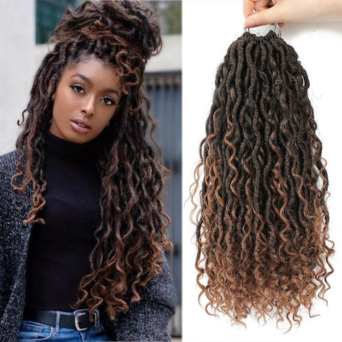Faux Locs Crochet Hair with Curly Ends 18 Inches